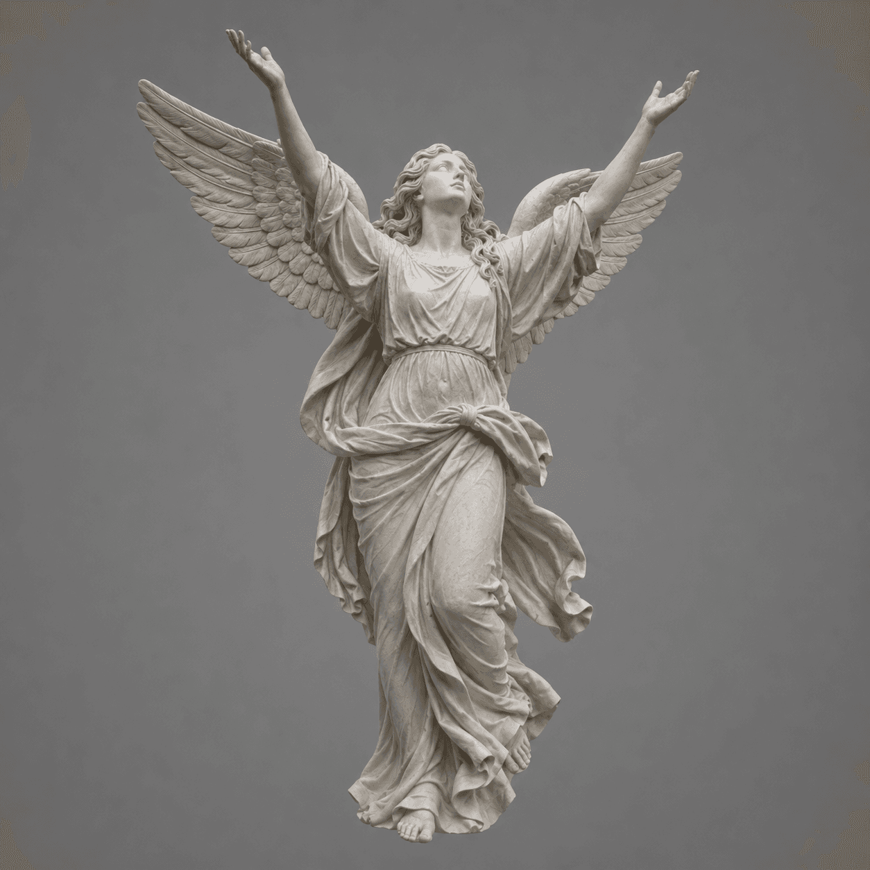 A marble angel sculpture on a plain ground